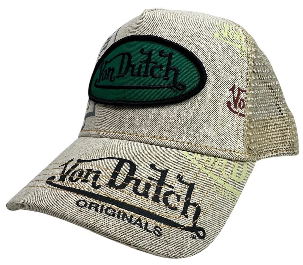Von Dutch Trucker Hat Tagged Denim Khaki Snapback Cap